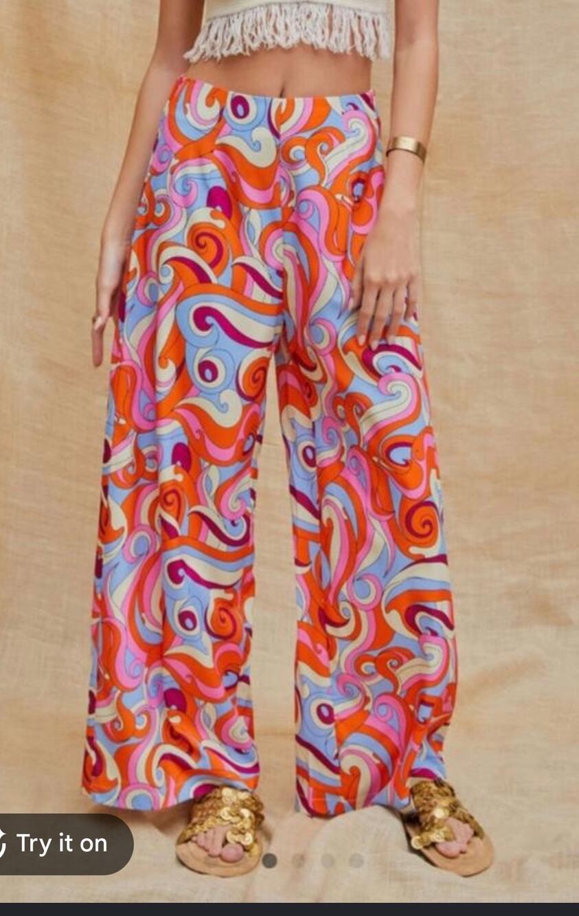 Cider Wave-Print Wide-Leg Pants Medium